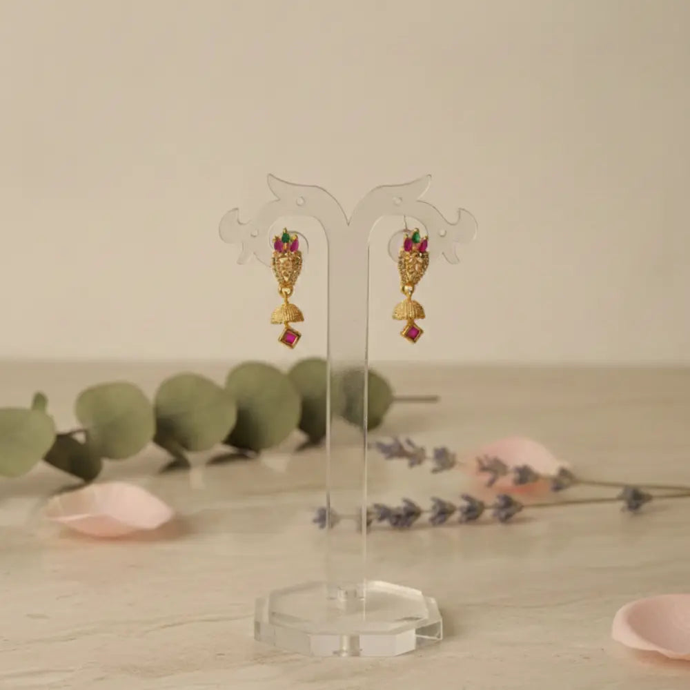 Premium Impon AD Multicolor stone minimal Jhumkas - Office wear