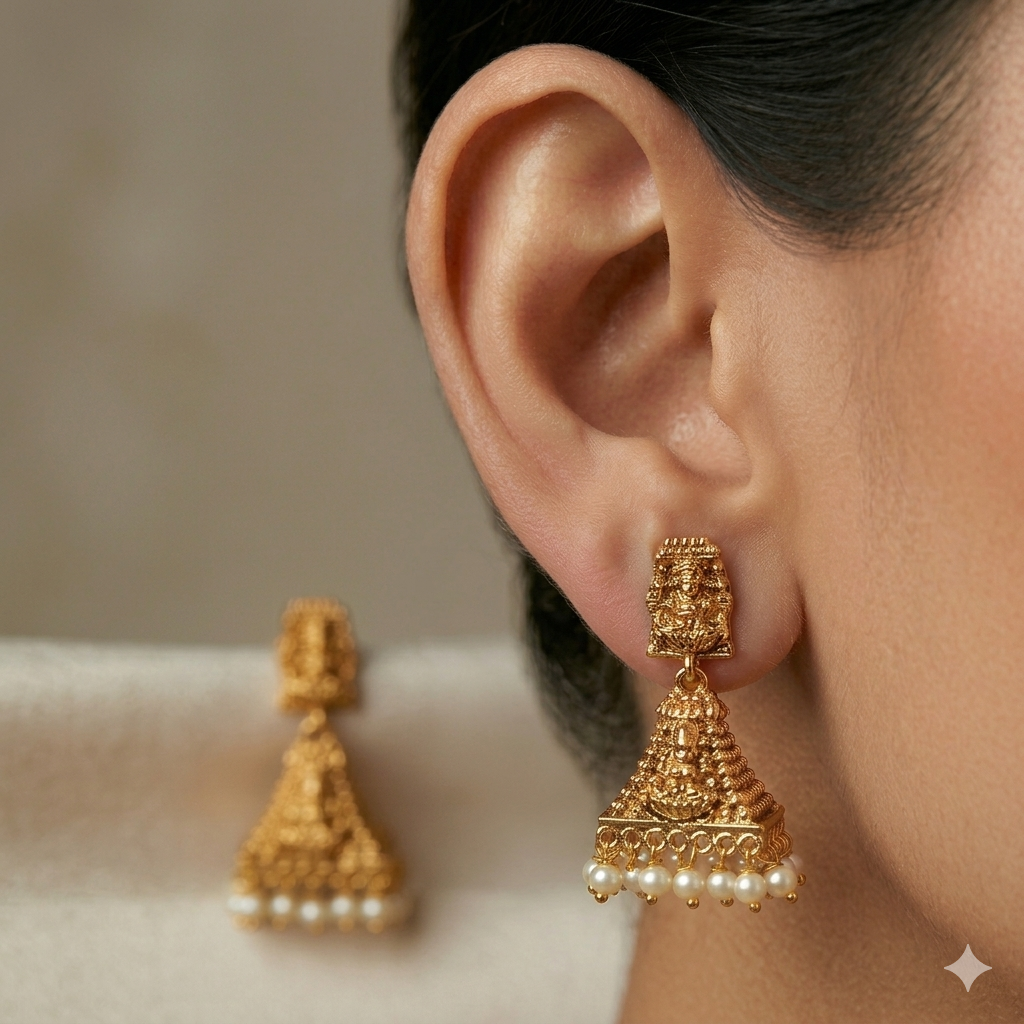 Premium viral Temple with pearl Jhumkas
