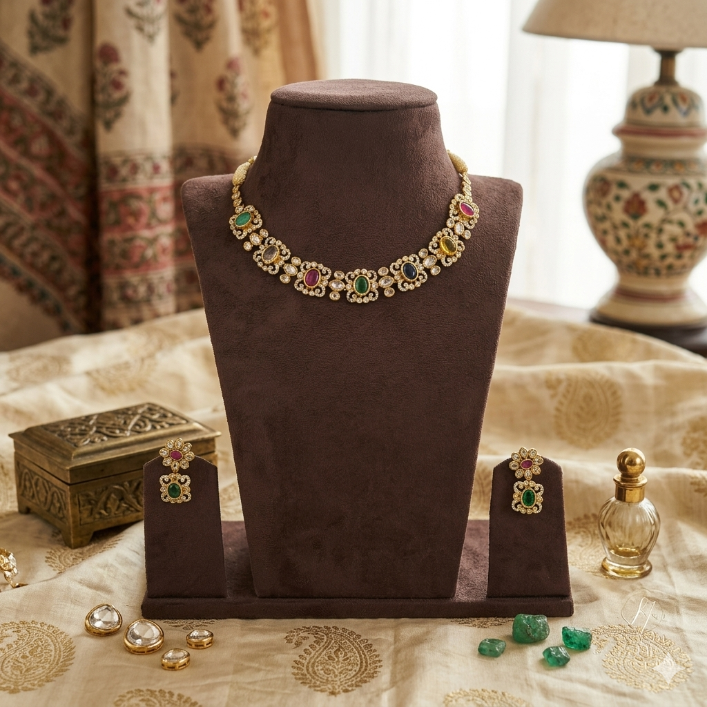 Premium multicolour AD stone necklace