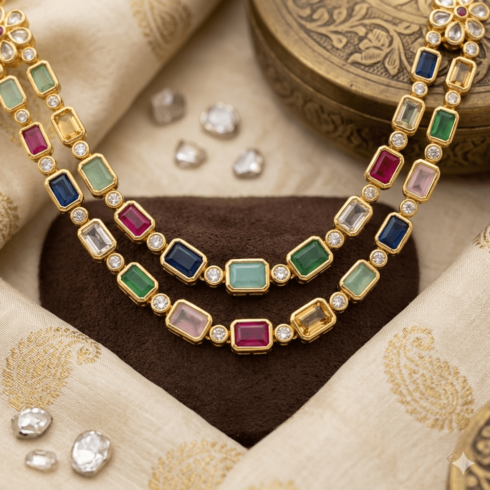Premium Double layer multicolour Kundan stone necklace- occasion wear