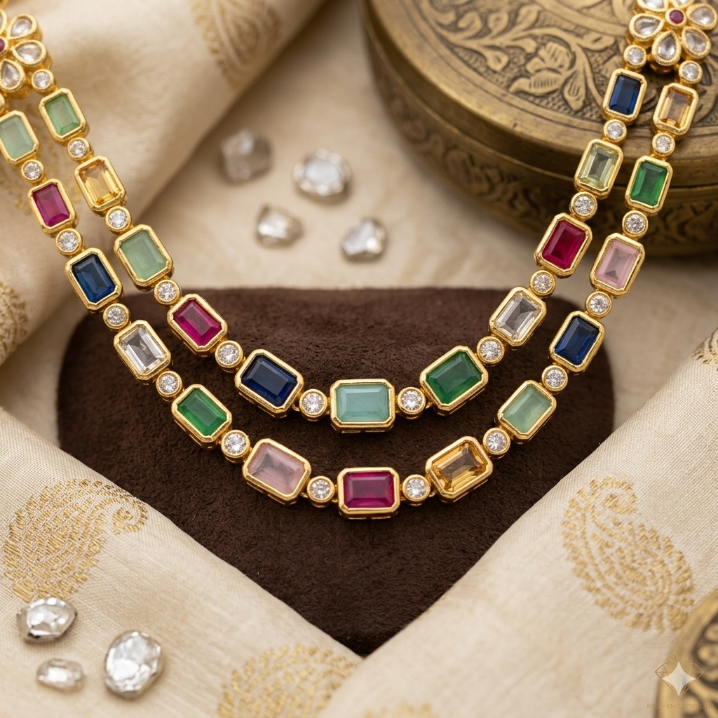 Premium Double layer multicolour Kundan stone necklace- occasion wear