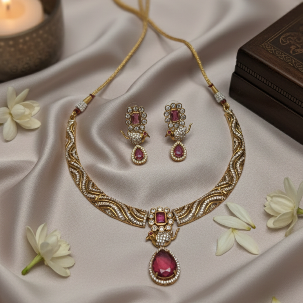Aanya AD parrot Necklace - occasion set