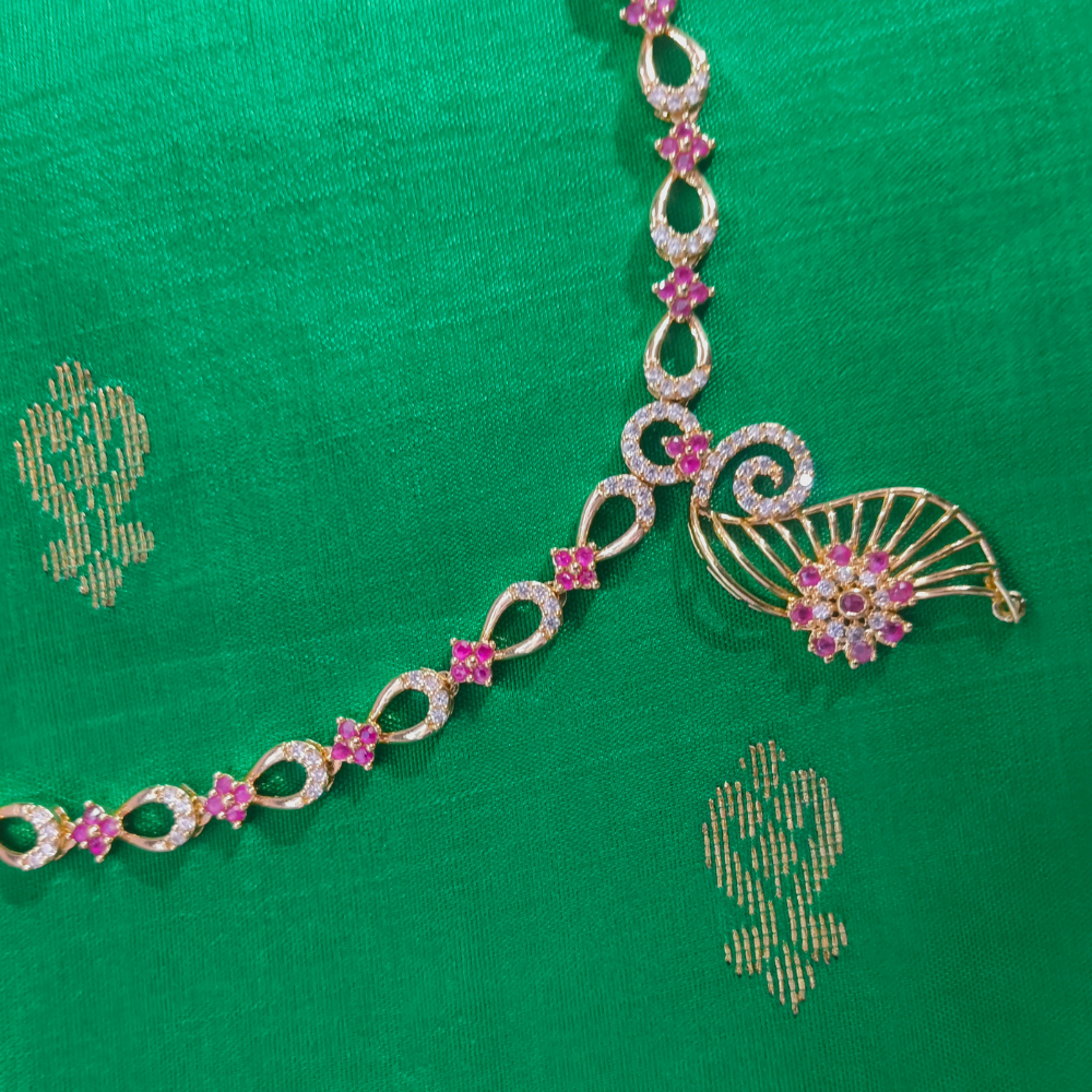 Premium Impon Ruby(Pink) and white stone minimal necklace - work to event