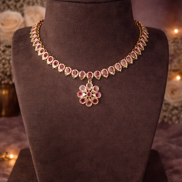 Premium Impon Ruby floral Pendant Necklace - work to event jewellery