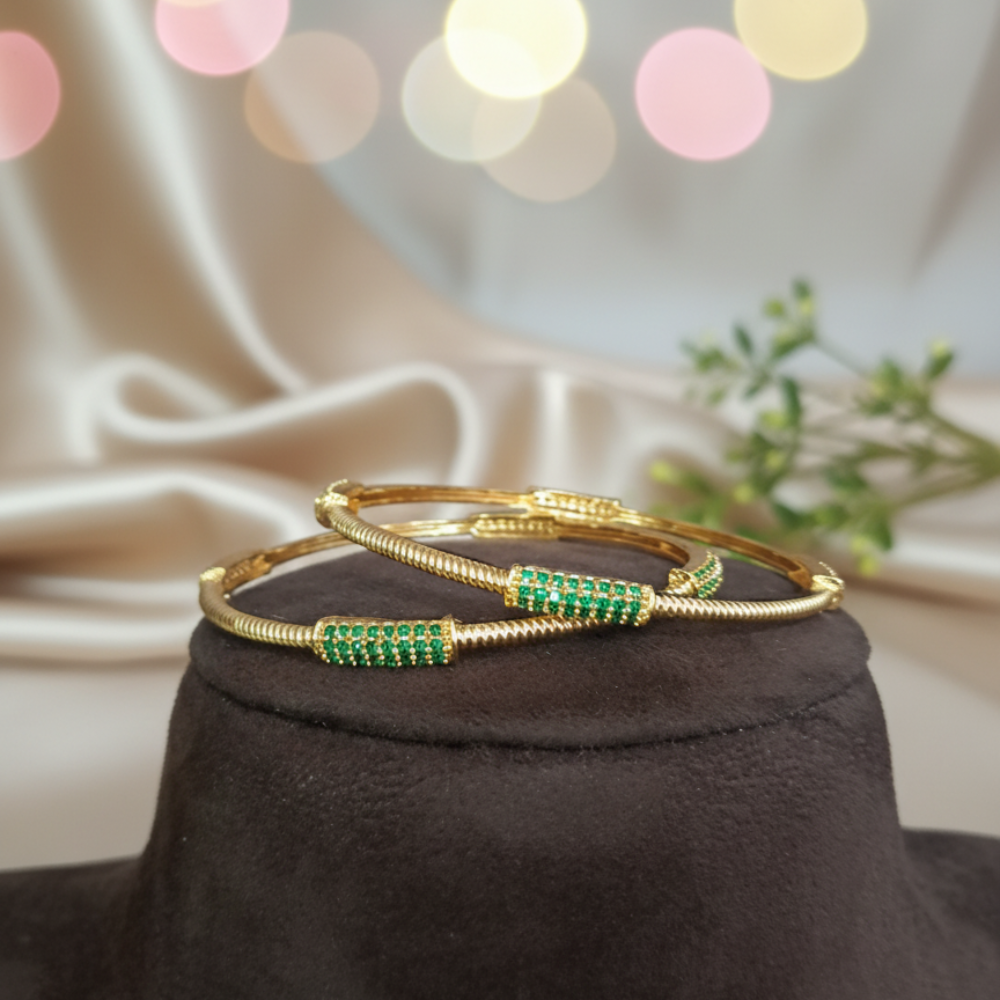 Premium Impon Dark Pink, Green and multicolor Ad stone Bangles(a pair of bangle) - Office wear