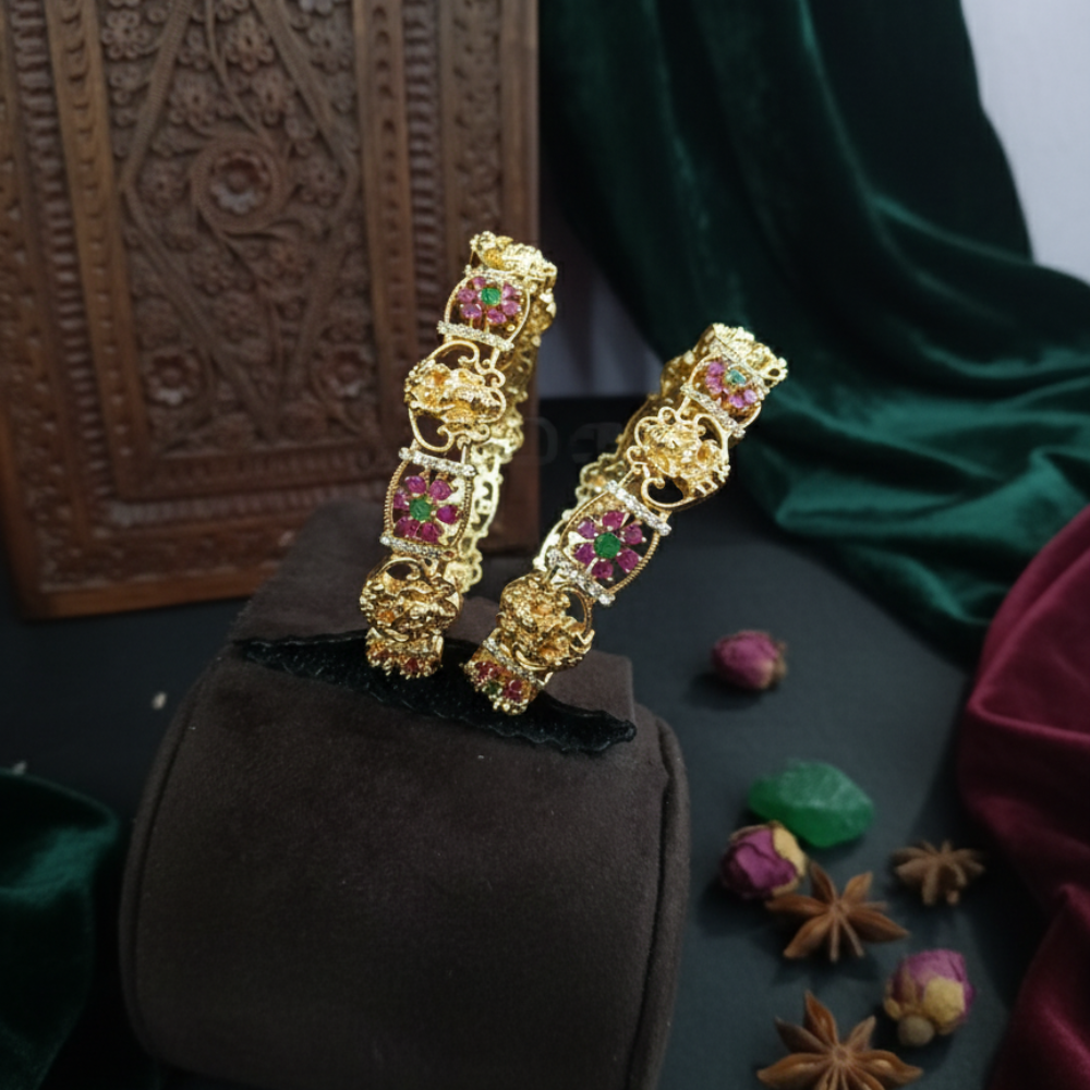 Premium Impon Ruby(pink) stone lakshmi bangle - occasion wear