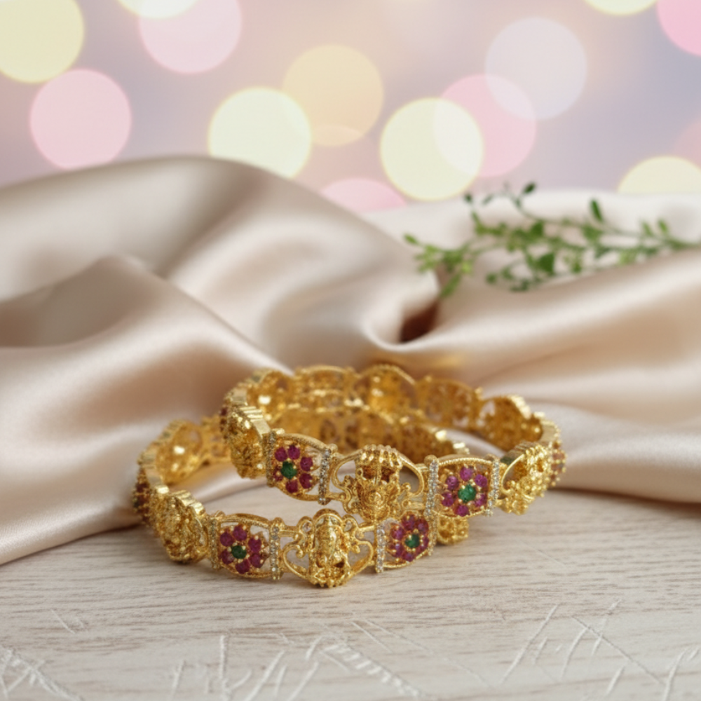 Premium Impon Ruby(pink) stone lakshmi bangle - occasion wear