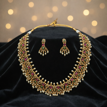 Veda Royal AD pink  stone statement long necklace - occasion set