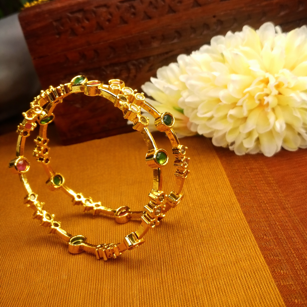 Minimal multicolour AD stone Bangle - Office wear(a pair of bangle)