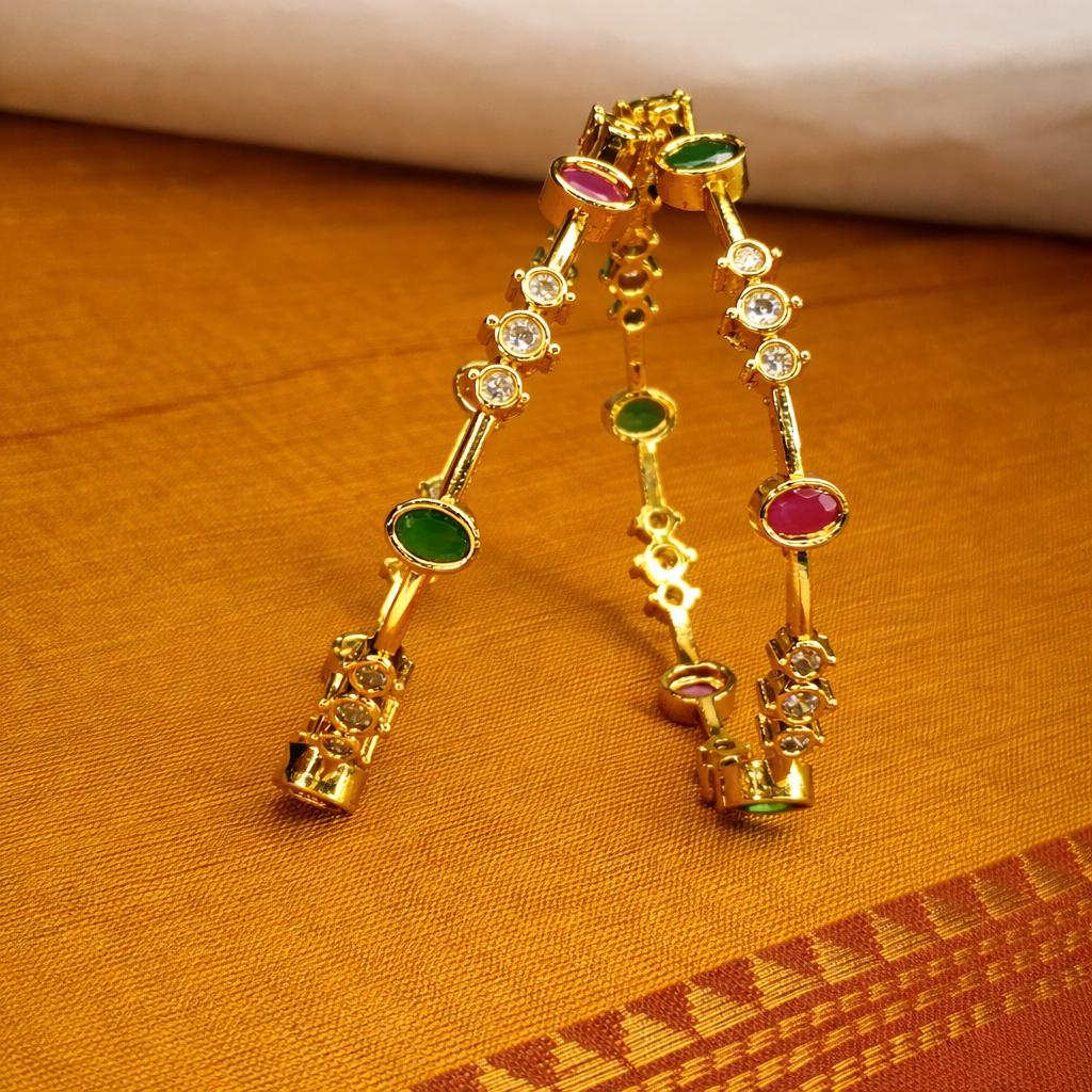 Minimal multicolour AD stone Bangle - Office wear(a pair of bangle)