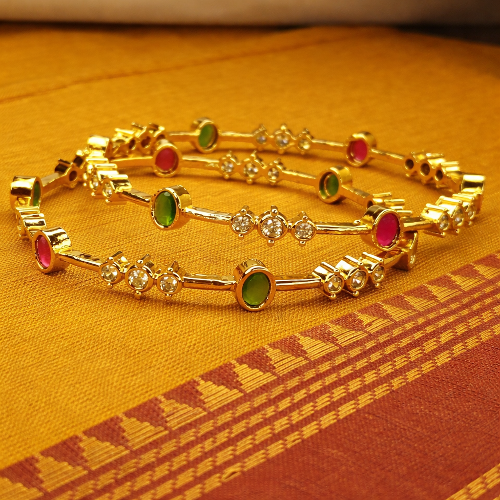 Minimal multicolour AD stone Bangle - Office wear(a pair of bangle)