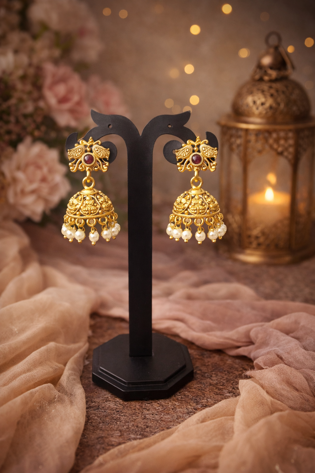 Zenshyn Anika temple Brass mat-finish jhumkas