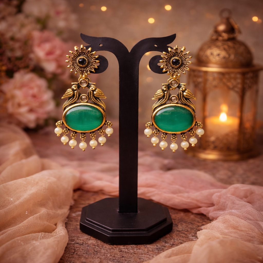 Zenshyn classic Antitarnish Green stone drop earrings