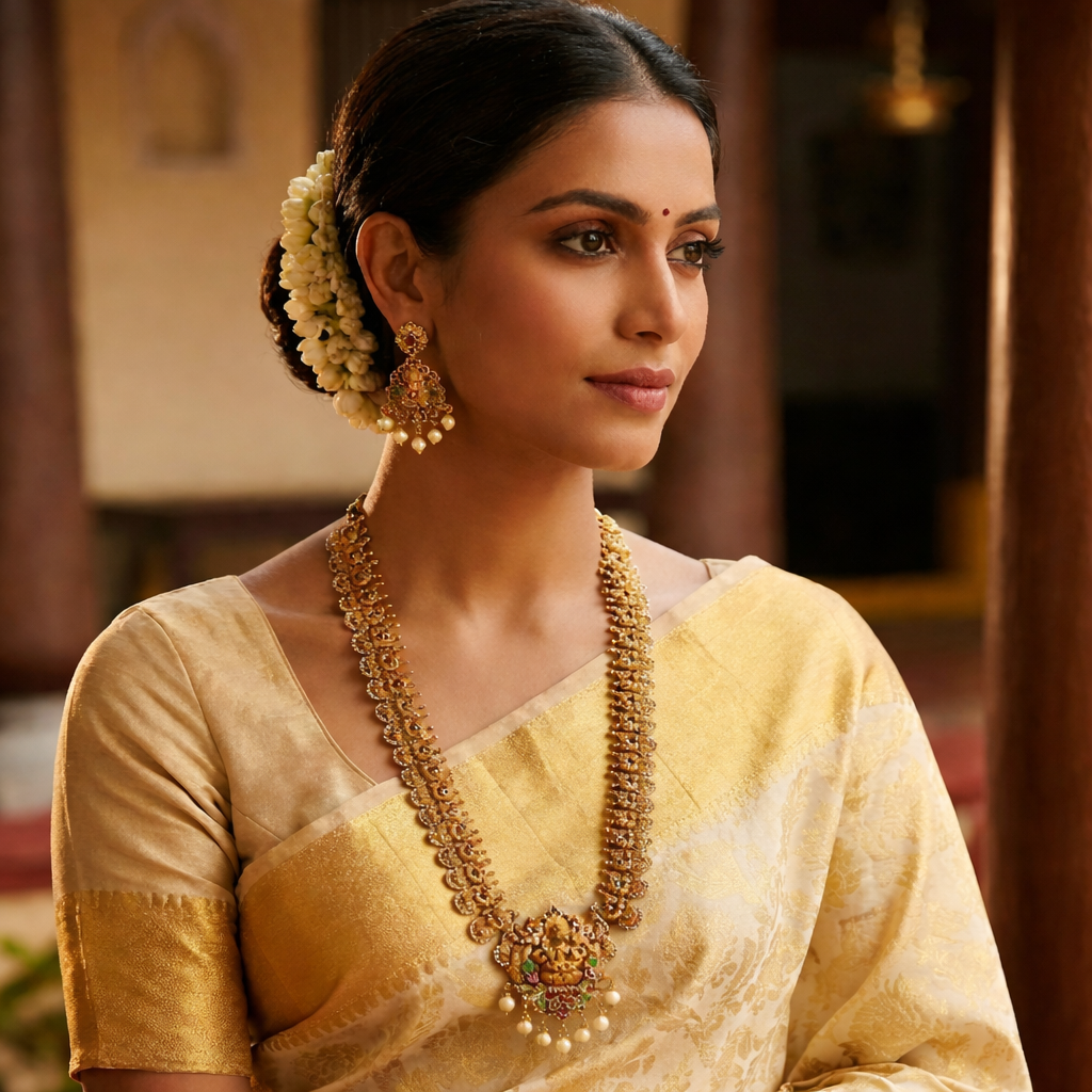 Zenshyn Temple with AD stone lakshmi haram - occasion set