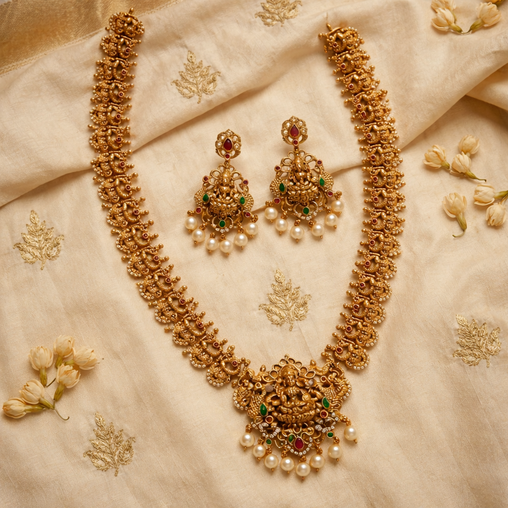 Zenshyn Temple with AD stone lakshmi haram - occasion set