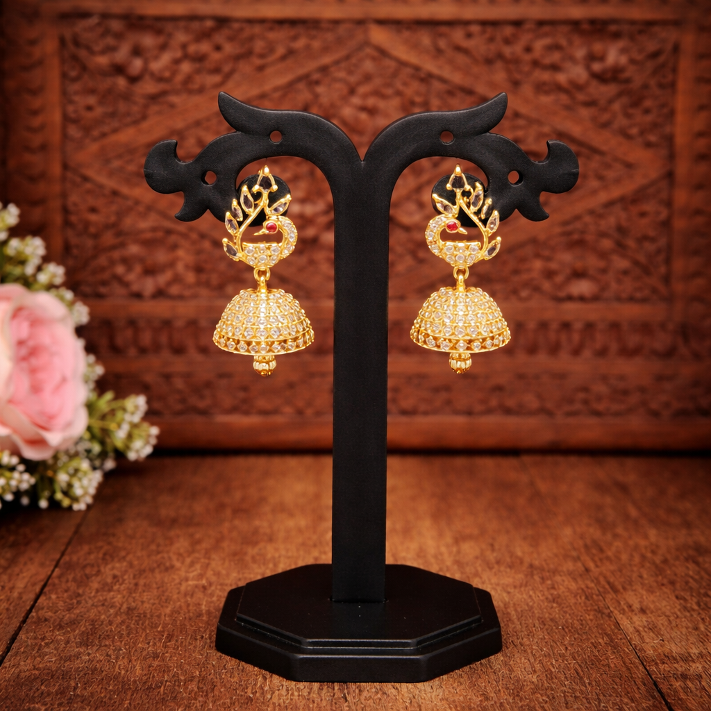 Premium Impon White AD stone jhumkas - work to event