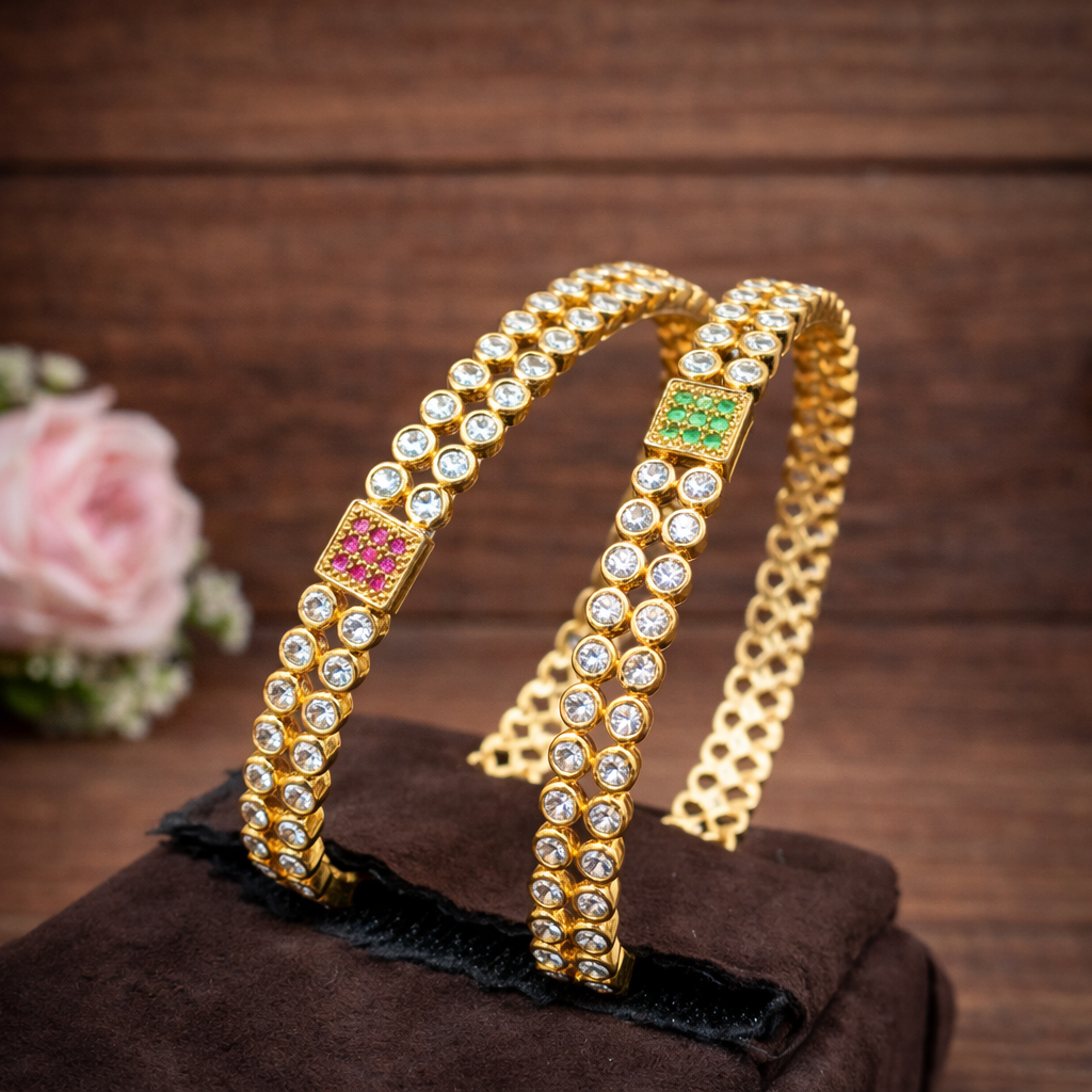 Premium Impon double layer white Cubic Zirconia stone bangles - occasion wear
