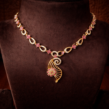 Premium Impon Ruby(Pink) and white stone minimal necklace - work to event