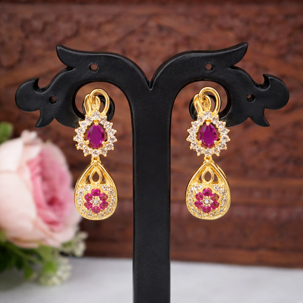 Premium Impon Ruby and white AD  stone Earring - work to event