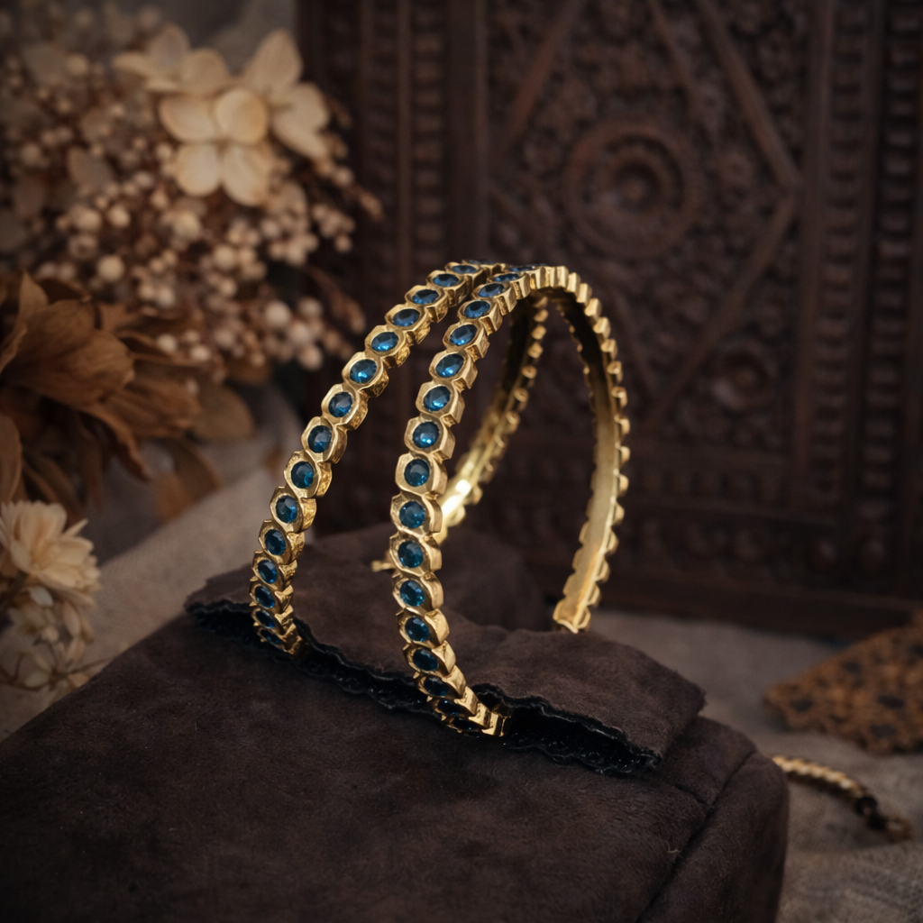 Premium Impon Dark Blue Cubic Zirconia Stone Bangle – Work to Event