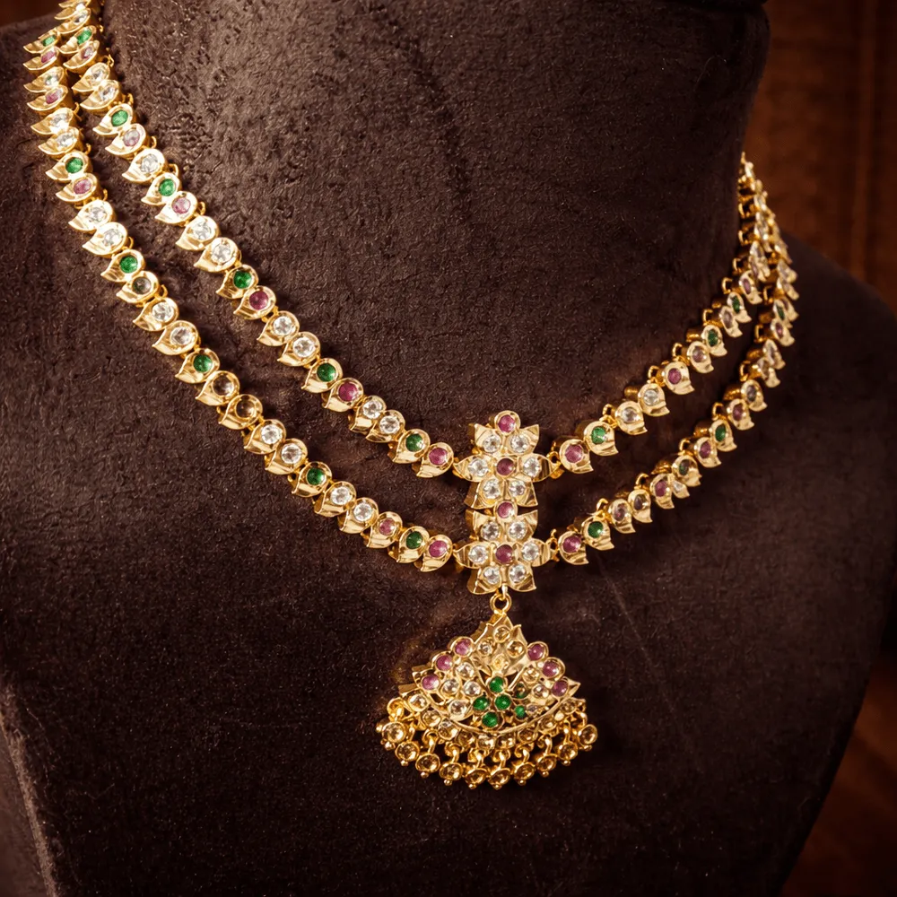 Premium impon double layer multicolor (Pink , Green and White) Cubic Zirconia stone - occassion wear