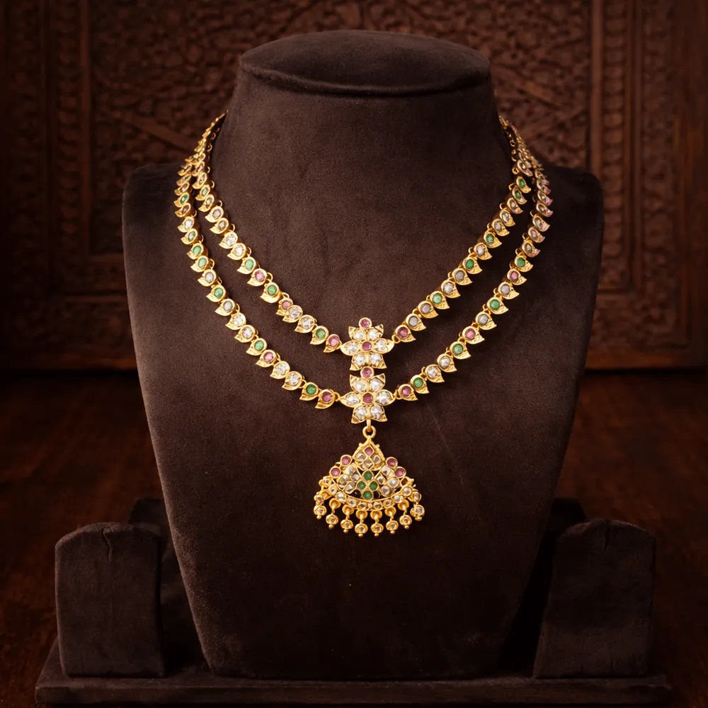 Premium impon double layer multicolor (Pink , Green and White) Cubic Zirconia stone - occassion wear