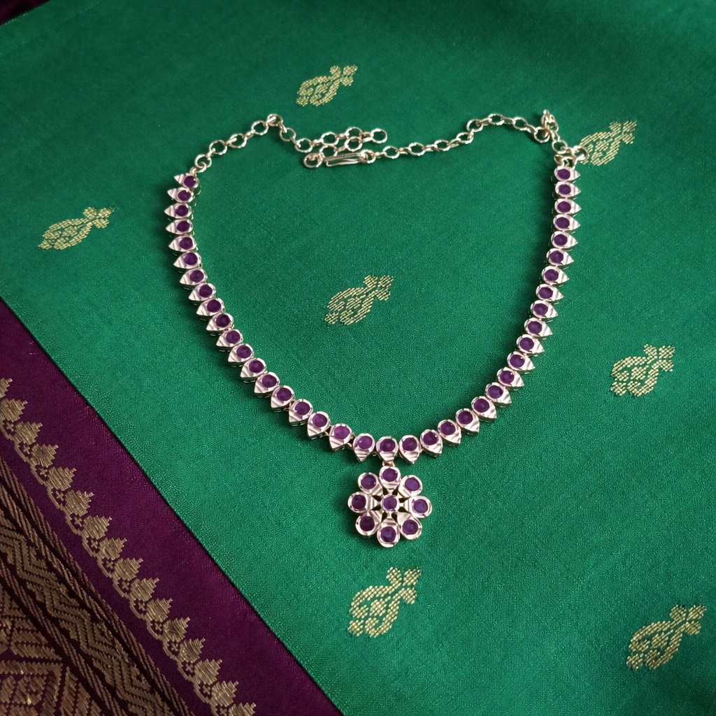 Premium Impon Ruby floral Pendant Necklace - work to event jewellery