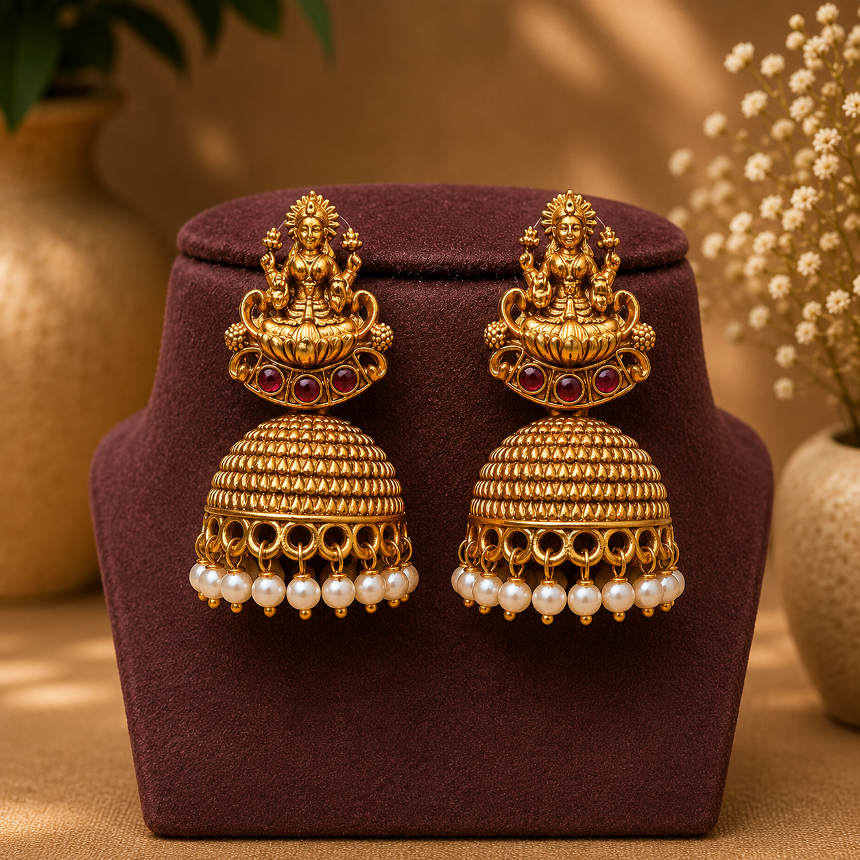 Premium pearl  with Lakshmi pendant mid-length mala- occasion wear