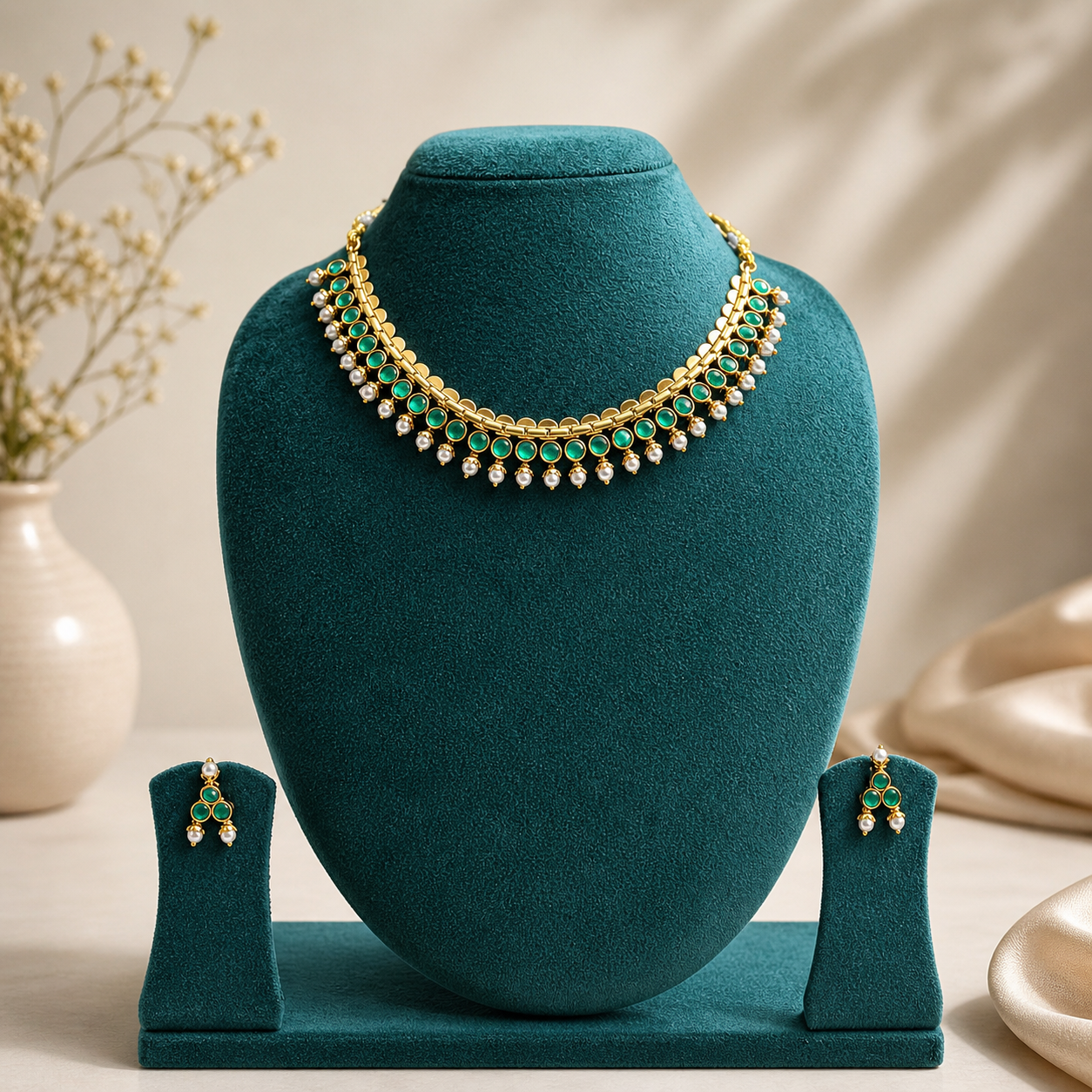 Premium Reversible 2 in 1 pink and green Kemp stone necklace- occasion wear