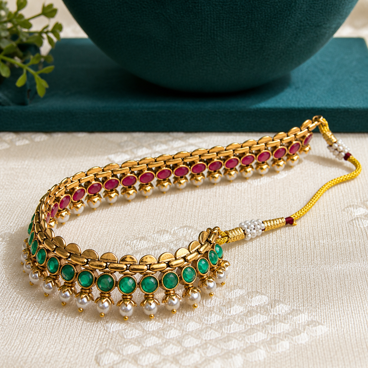 Premium Reversible 2 in 1 pink and green Kemp stone necklace- occasion wear