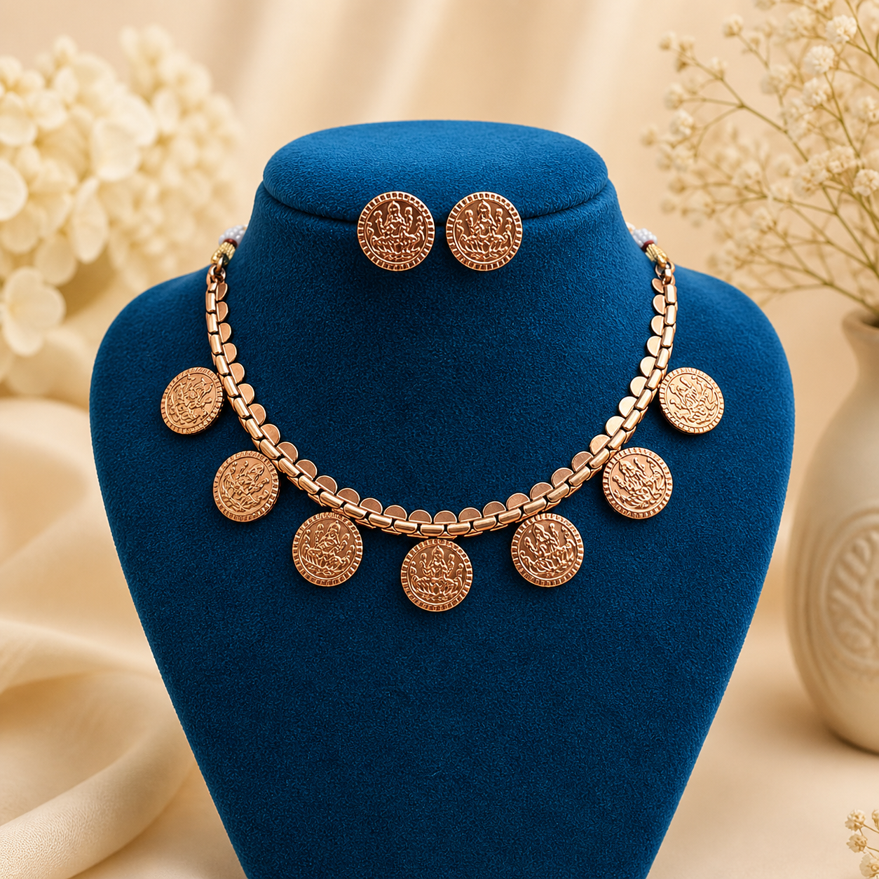 Premium Reversible 2 in 1 Multicolour Kemp stone with coin necklace - occasion wear