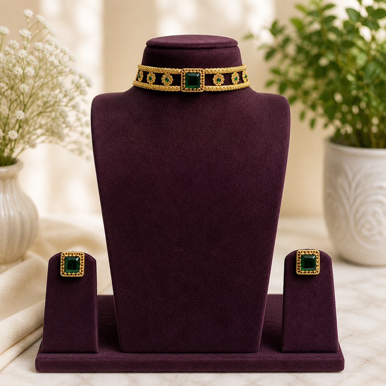 Premium trendy kemp stone choker - occasion wear ( available in red and green )