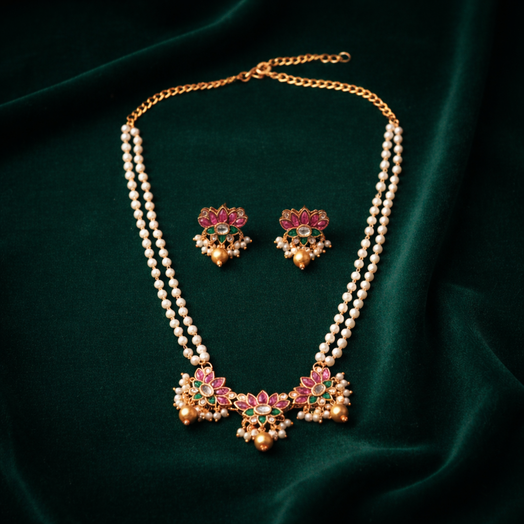 Zenshyn double layered pearl  lotus mala - work to event jewellery