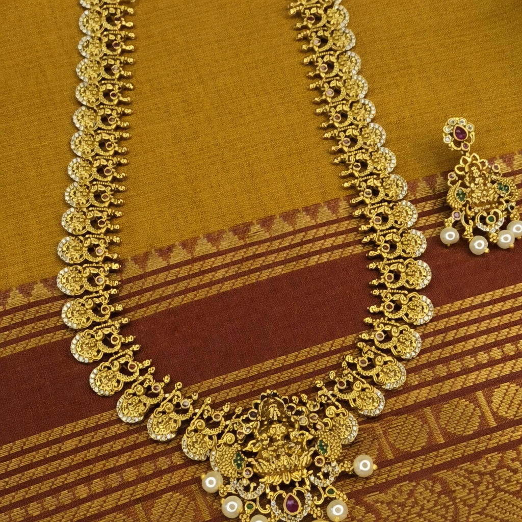 Zenshyn Temple with AD stone lakshmi haram - occasion set