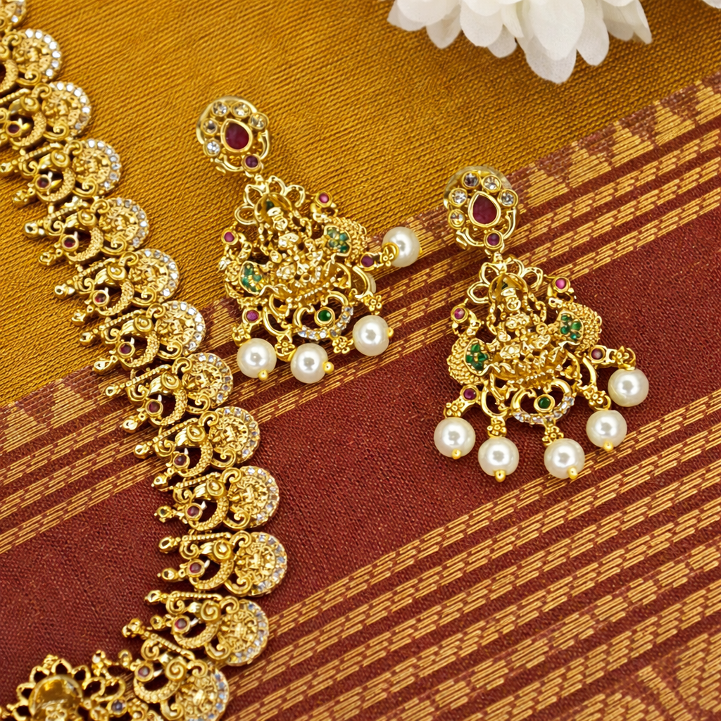 Zenshyn Temple with AD stone lakshmi haram - occasion set