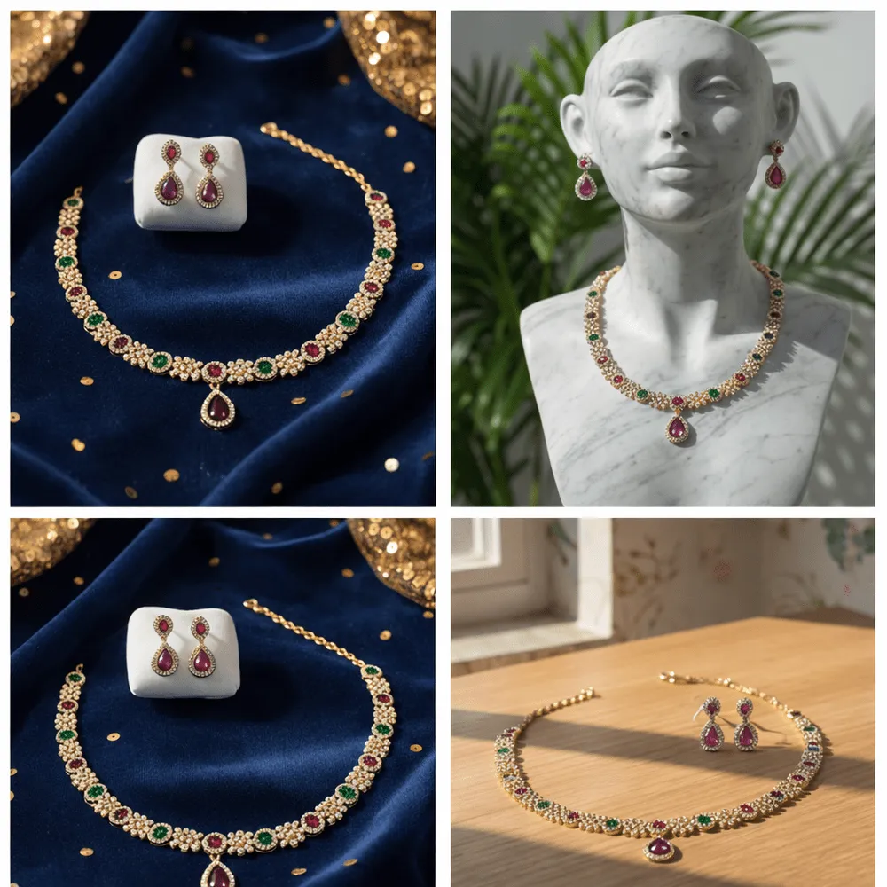 Aanya Multicolour AD stone Minimal Necklace - Occasion set