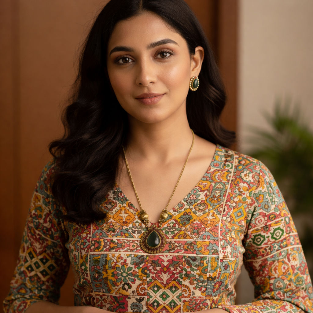 Zenshyn Anvi Green Palakka Minimal Chain – Office Wear