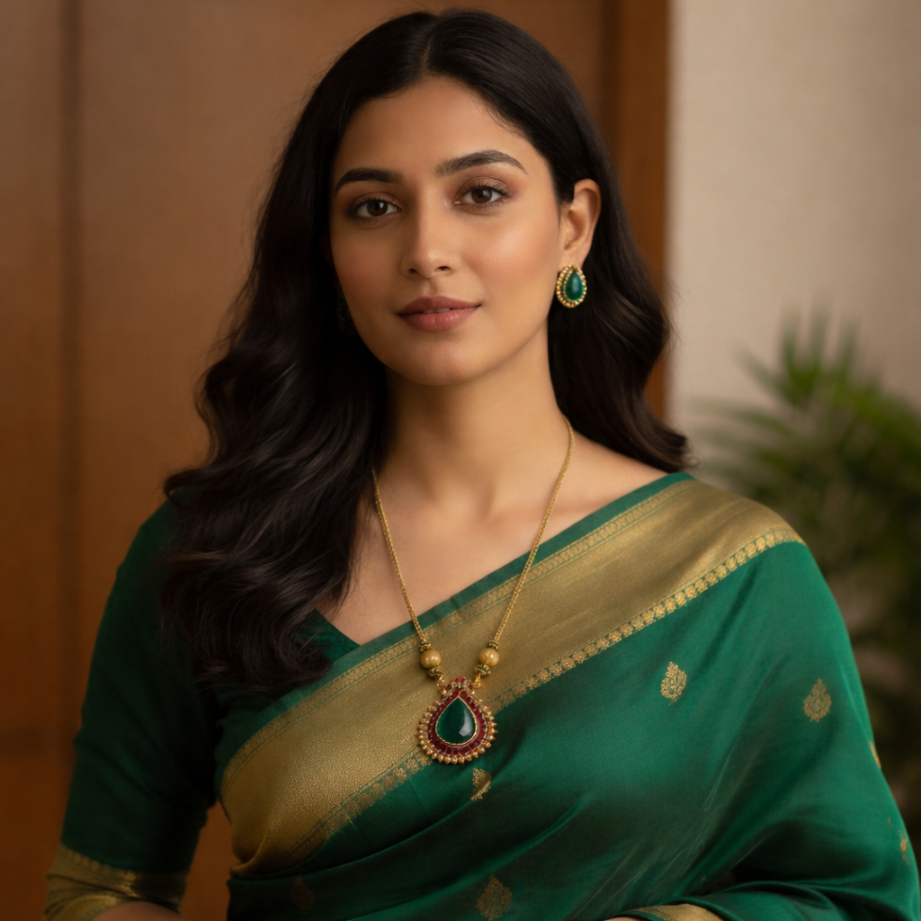 Zenshyn Anvi Green Palakka Minimal Chain – Office Wear