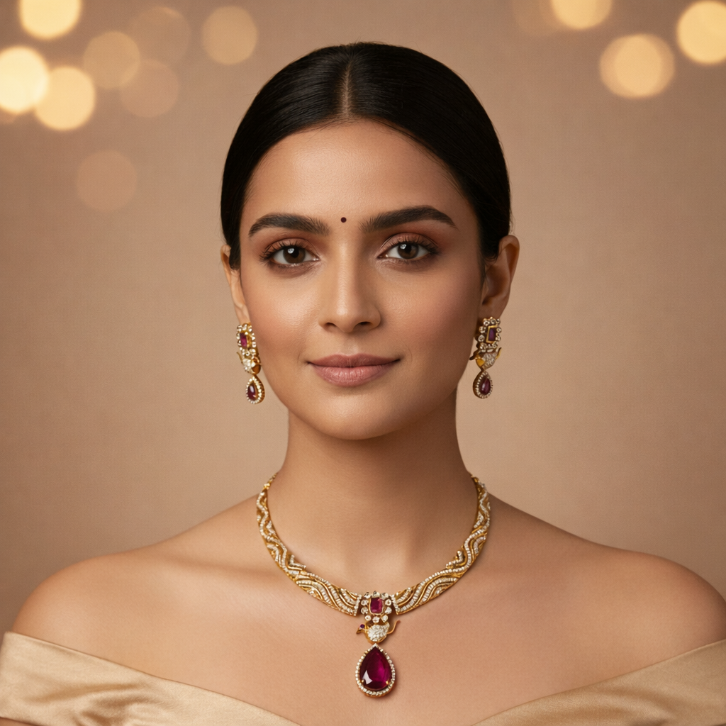Aanya AD parrot Necklace - occasion set
