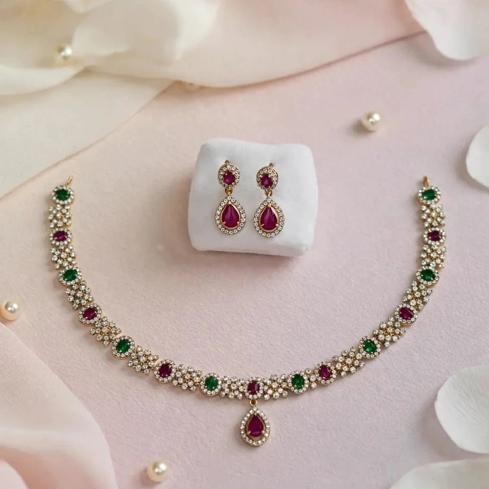 Aanya Multicolour AD stone Minimal Necklace - Occasion set