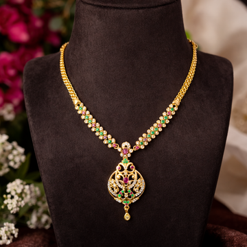 Premium Impon Multicolor(Green, pink and white) AD stone minimal necklace - office wear