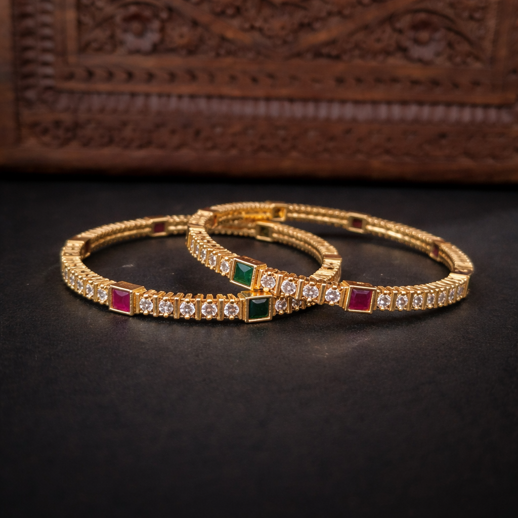 Premium Impon Multicolor(White, Red and Green) Cubic Zirconia Stone Bangles - Work to Event