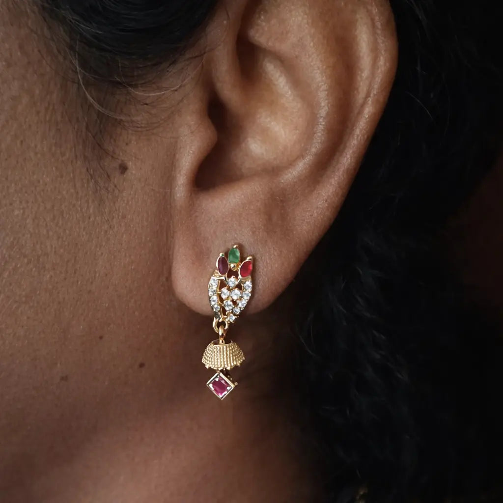 Premium Impon AD Multicolor stone minimal Jhumkas - Office wear
