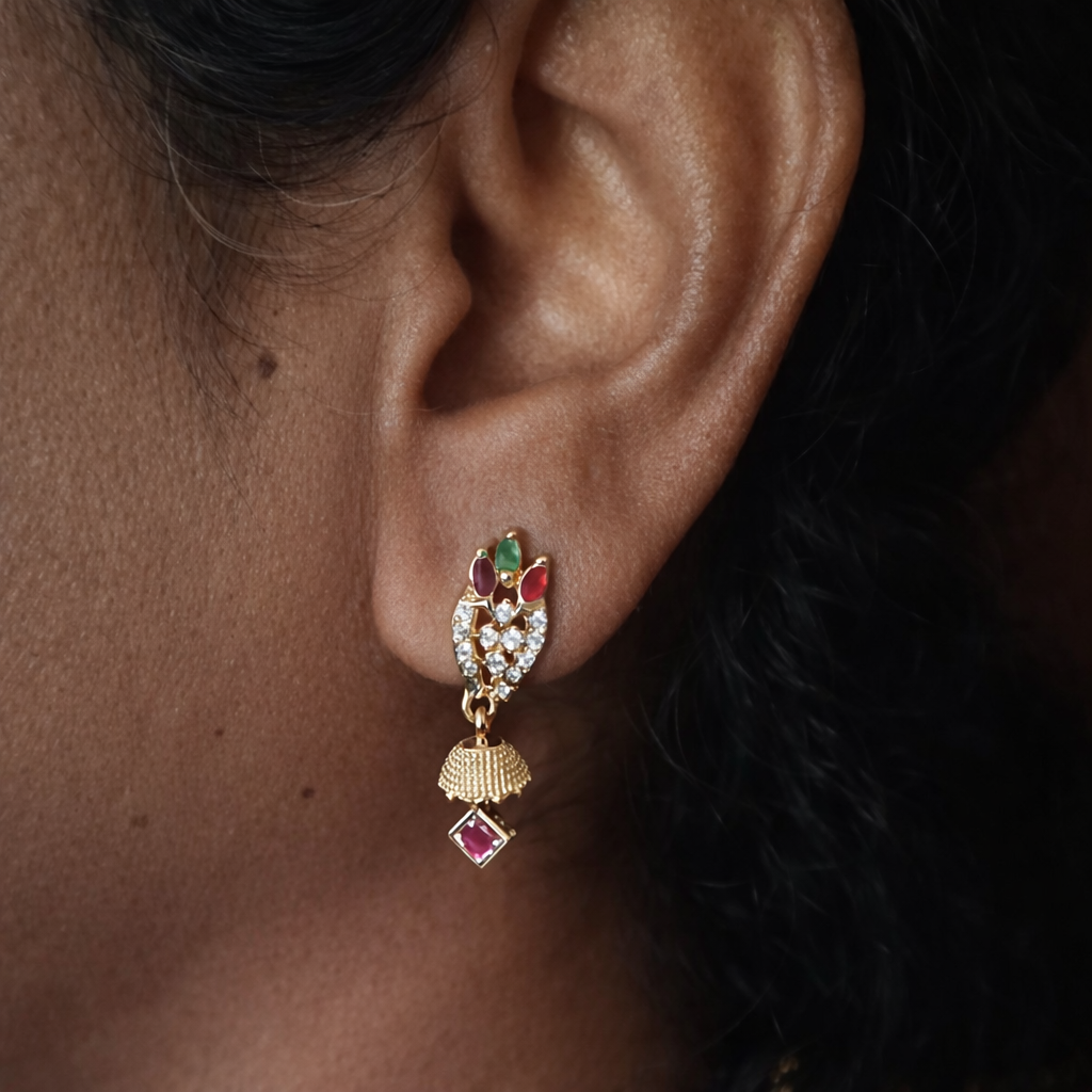Premium Impon AD Multicolor stone minimal Jhumkas - Office wear
