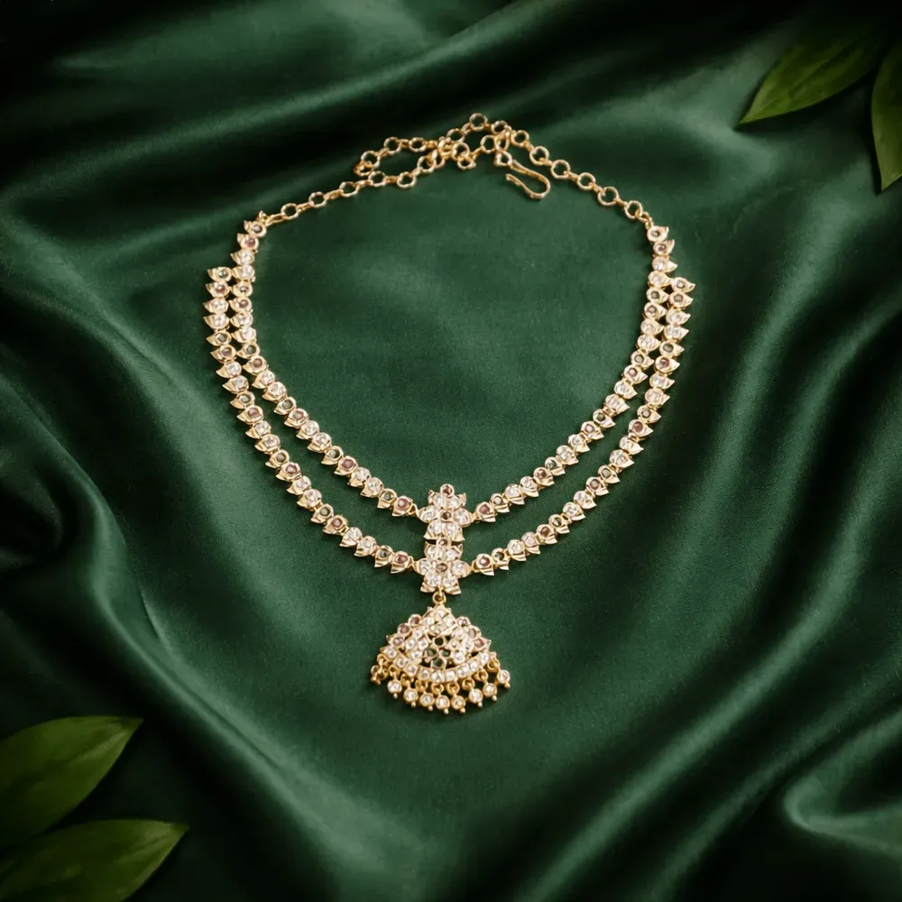 Premium impon double layer multicolor (Pink , Green and White) Cubic Zirconia stone - occassion wear