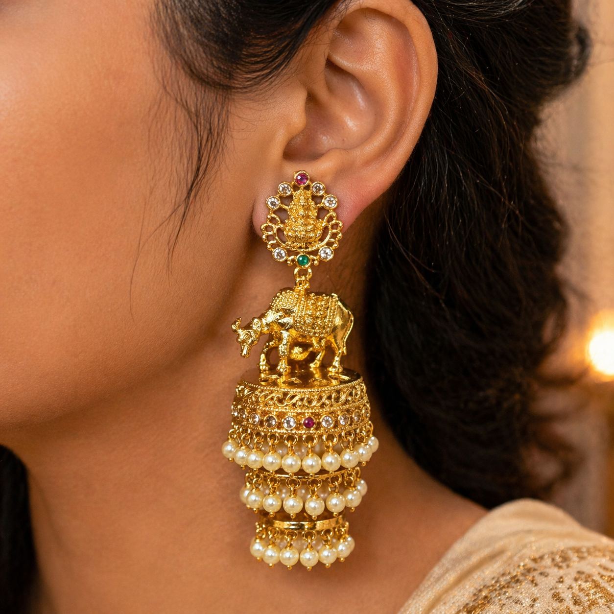 Premium Chettinadu komatha Triple layer Jhumkas