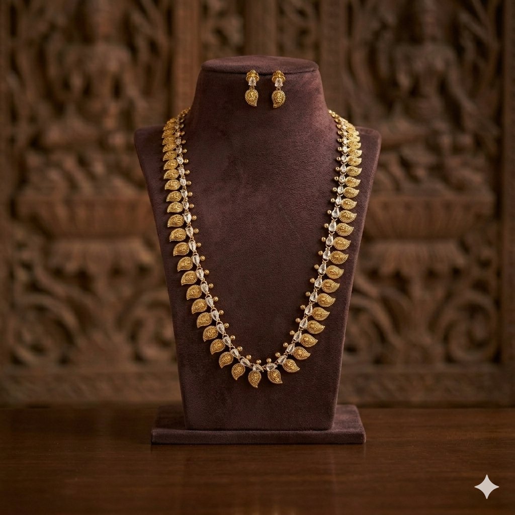 Zamindarani Heritage Mangamalai haram with CZ white stone - occasion wear