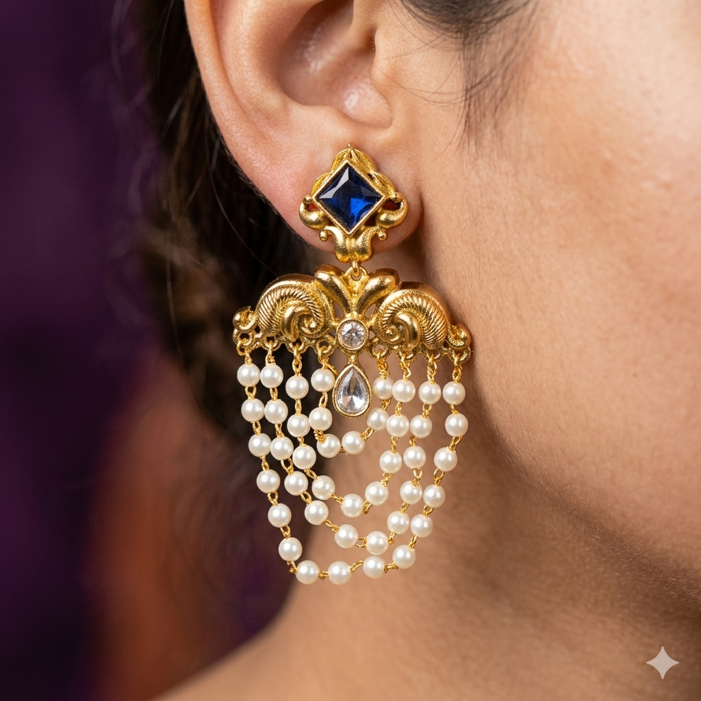 Premium pink ,Lavender,white kemp stone with pearl layering dangle earring - occasion wear