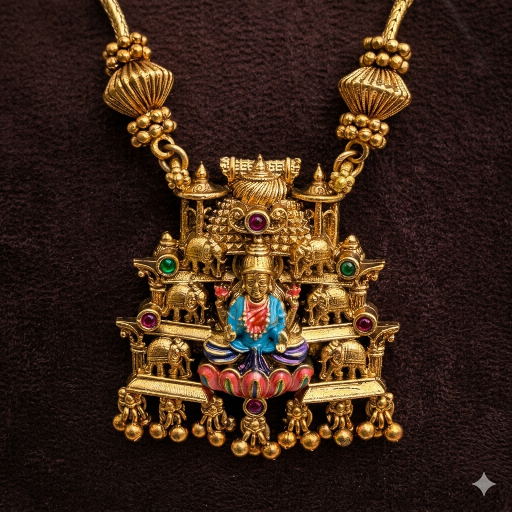 Premium Enamel Gopura Lakshmi mid-length chain