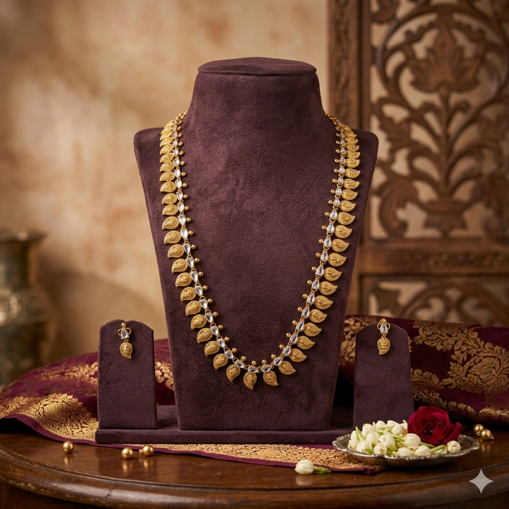 Zamindarani Heritage Mangamalai haram with CZ white stone - occasion wear